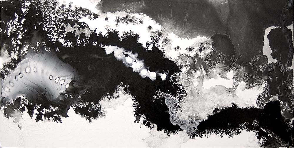 Twittering Machine, enamel, ink and pencil on canvas, 18 x 36 inches