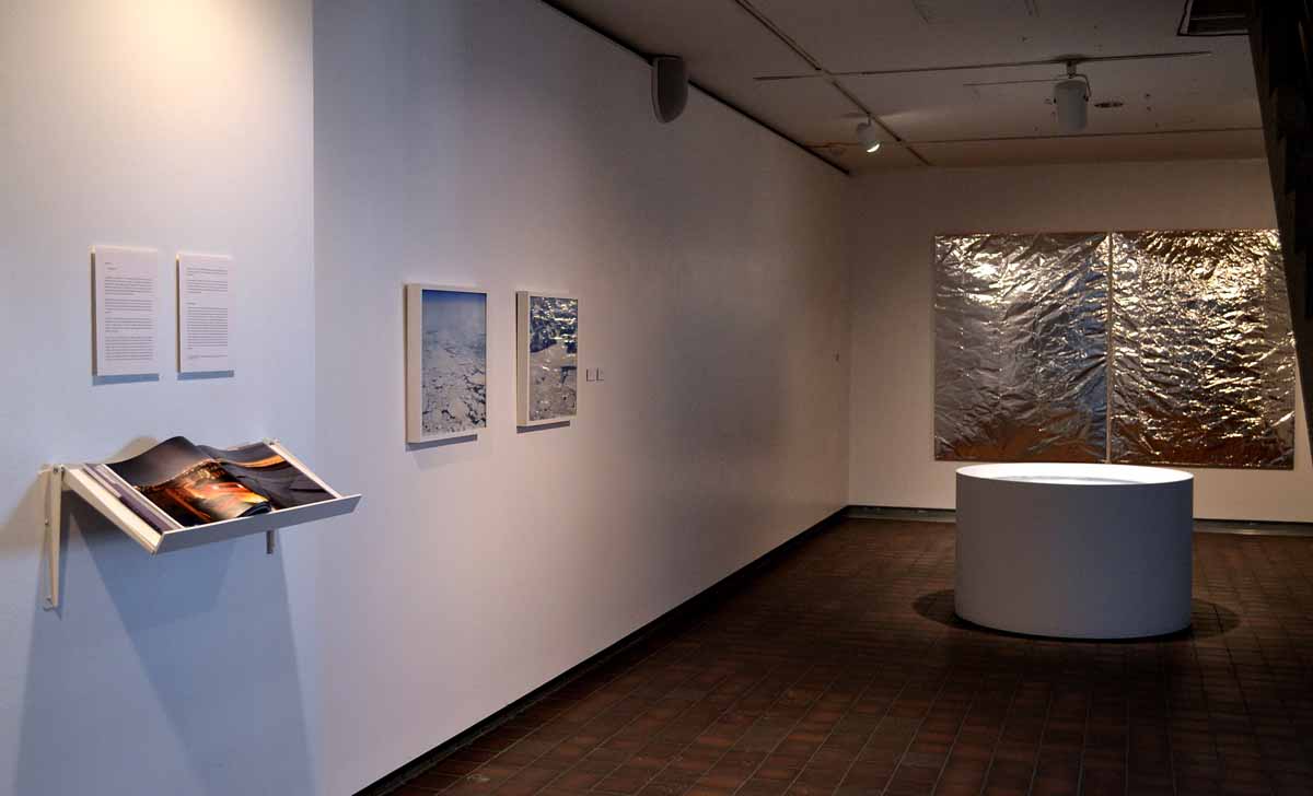 Installation view with "Sight of Sound", sonotube, carborundum, vinyl coated fabric, paint, polyfil, museum board, bass amp and ipod with original music (Sight of Sound composition 9 min 45 sec)