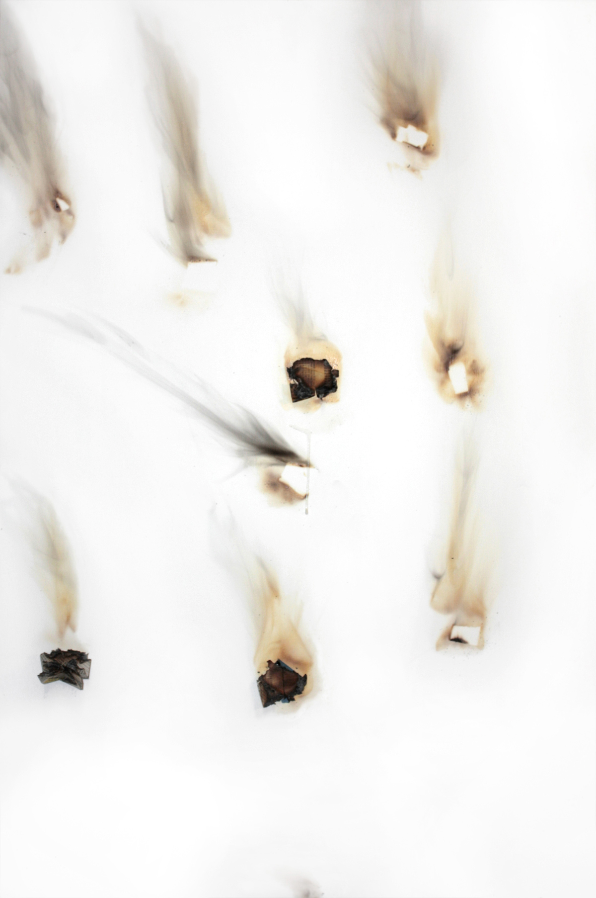 Smoke and fire marks on prepared board, 16 x 20 inches