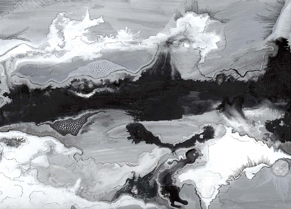 Rainaker, acrylic, ink and gouache on panel, 9 x 12 inches