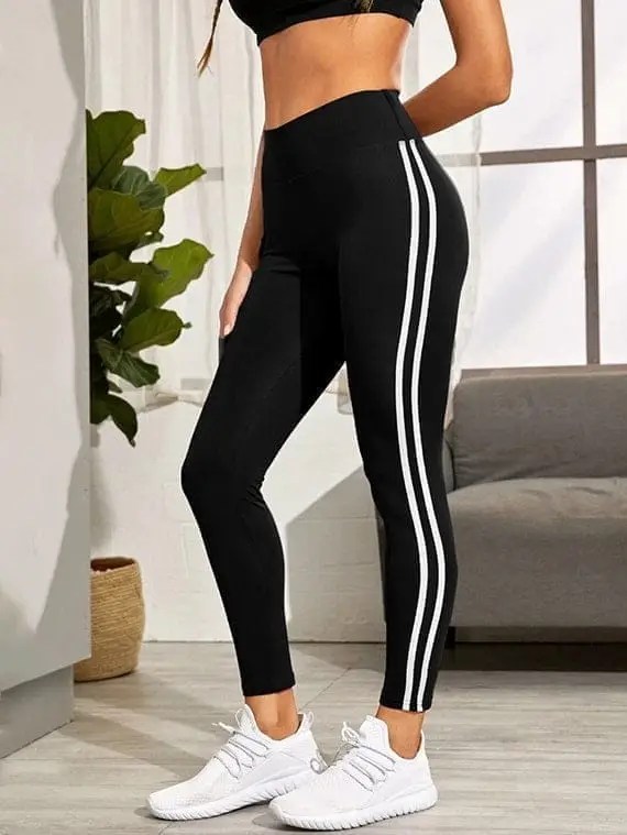 Sport Leggings Side Stripe Black Nileton