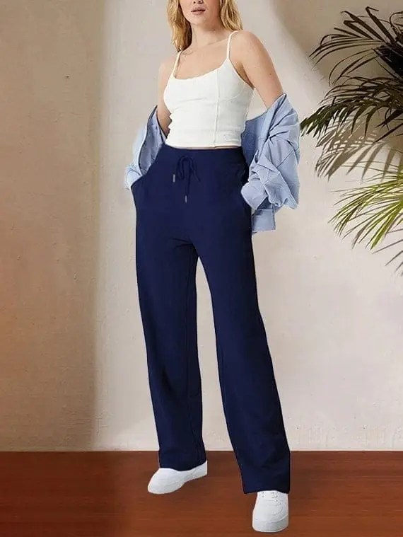 Sport Sweatpants Wide Leg Pants Navy - Nileton