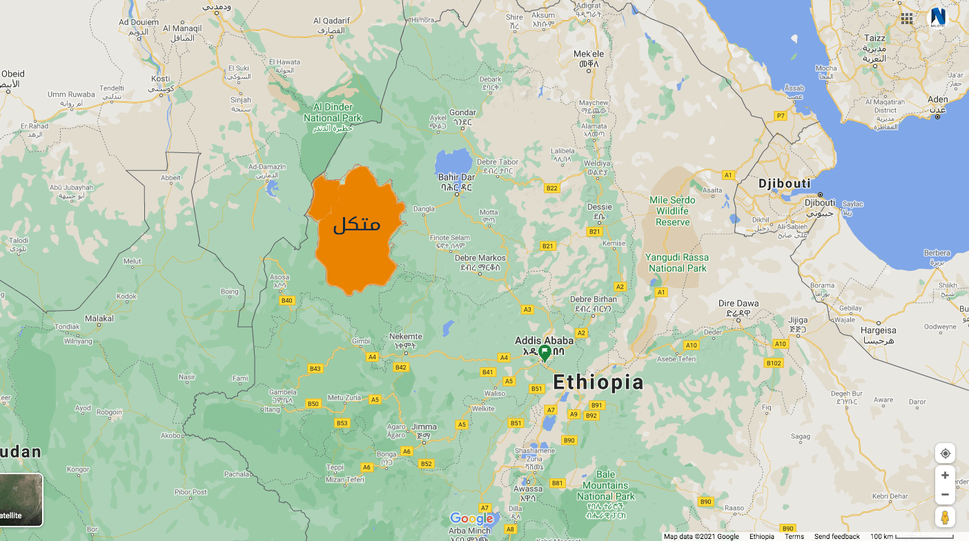 خرائط غوغل. محافظة متكل في غرب إثيوبيا