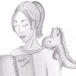 Rory peeking over Ruby's (from Flash Pulp) shoulder as she writes in her diary.