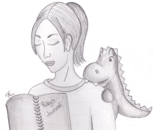 Rory peeking over Ruby's (from Flash Pulp) shoulder as she writes in her diary.