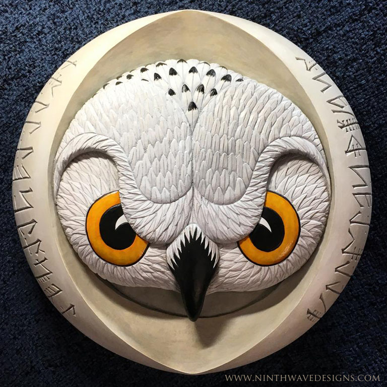 Old Woman of the Night: Hand carved basswood with painted finish 11.75" diameter x 2" thick.