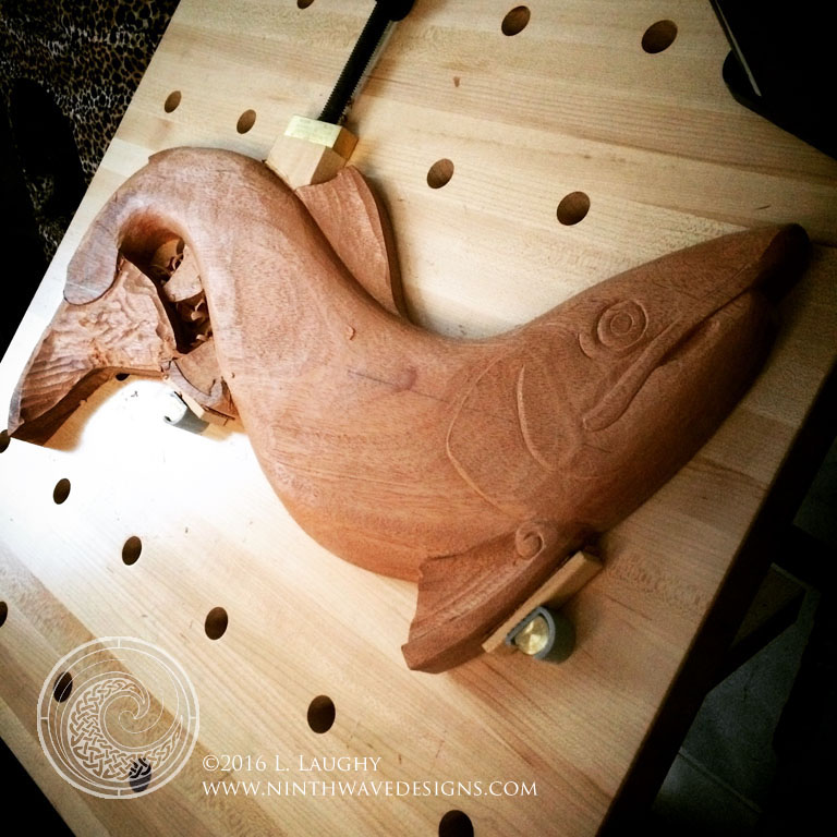 the roughed out shape of the salmon.