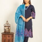 Stylish Blue Linen Printed Kamiz Set