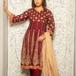 Stylish Cofee Linen Printed Kamiz Set