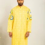 প্রিমিয়াম ইয়েলো ফুলপ্রিন্ট কটন পাঞ্জাবি