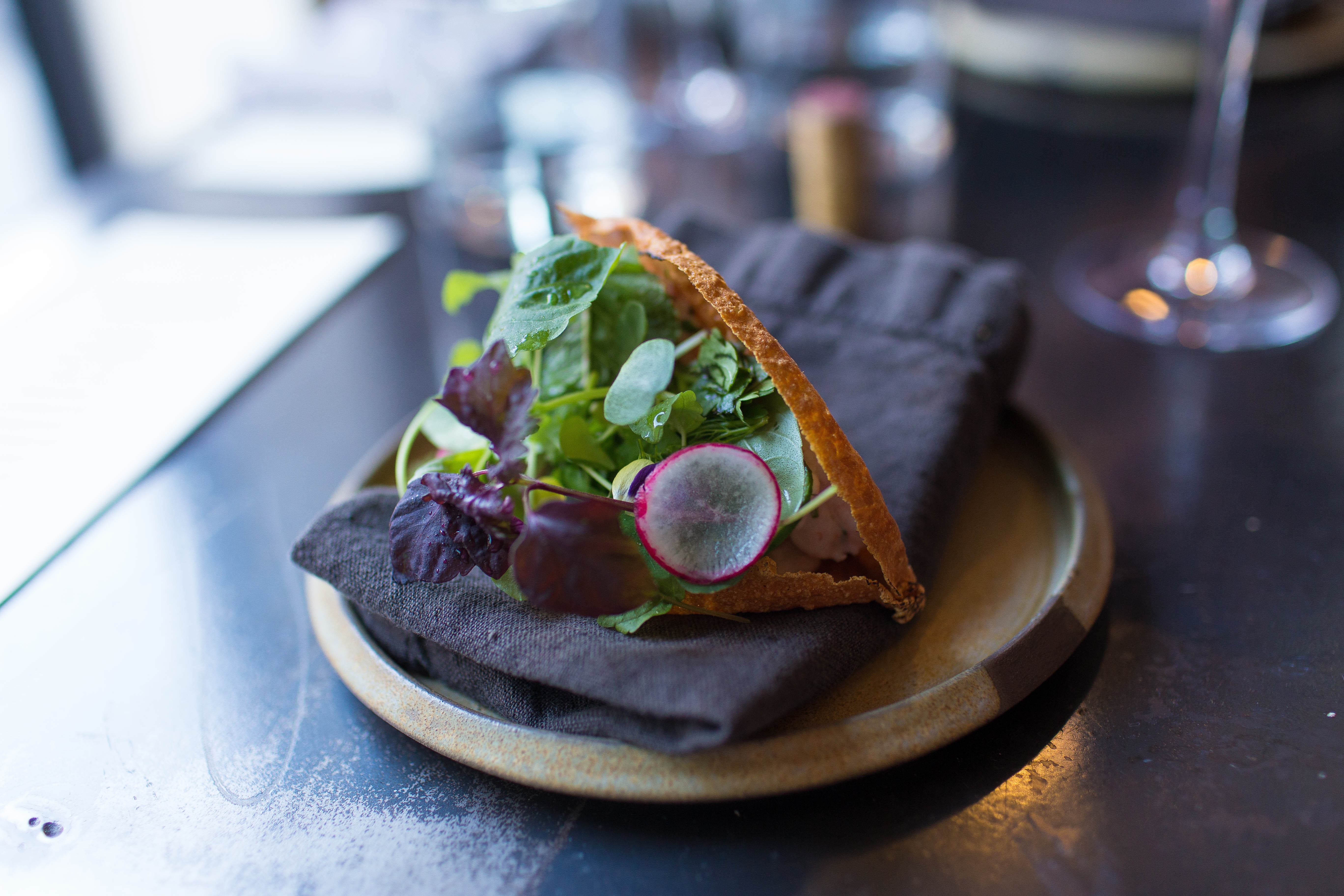 course two - shrimp taco w. collagen shell