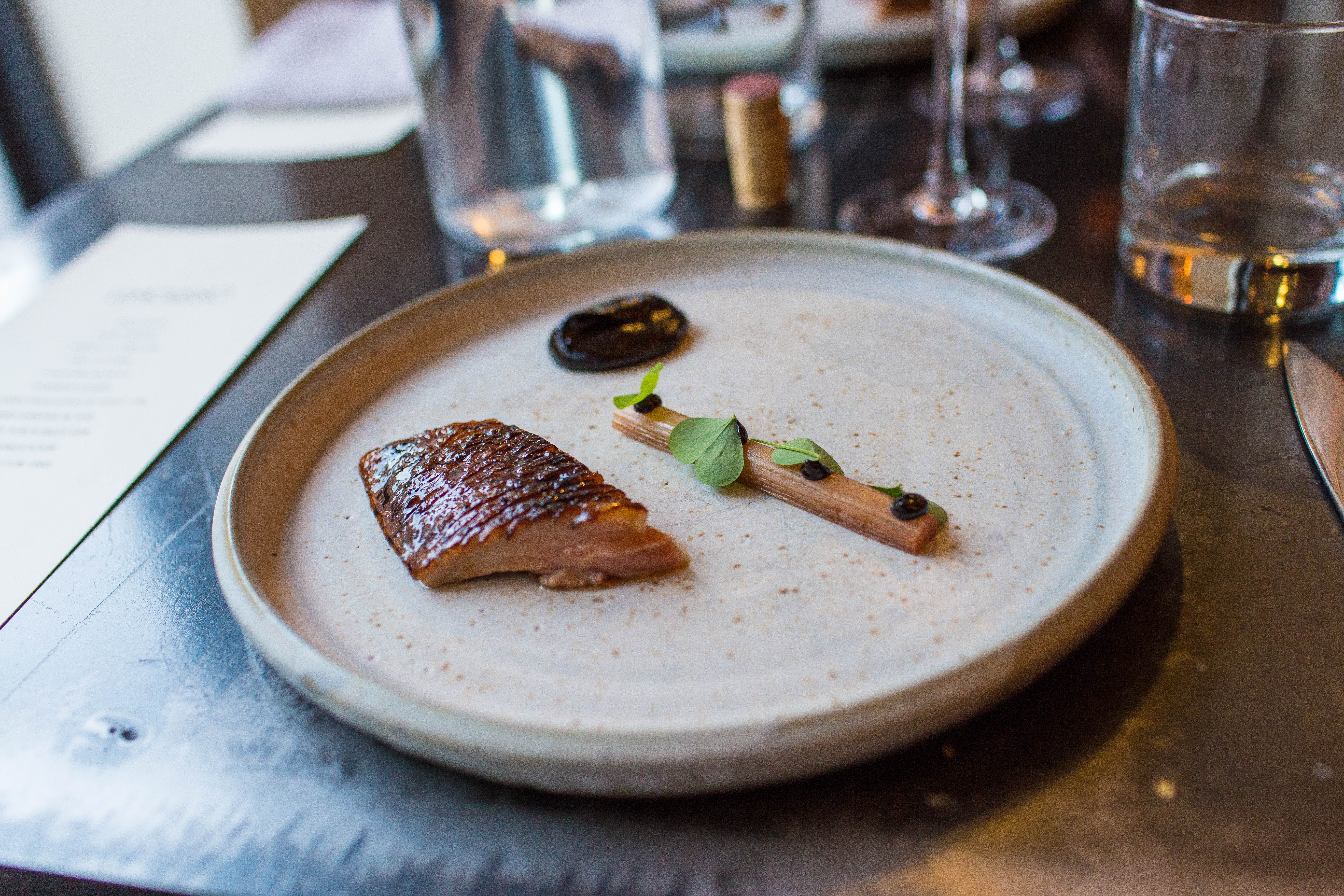 course four - duck w. rhubarb and black garlic