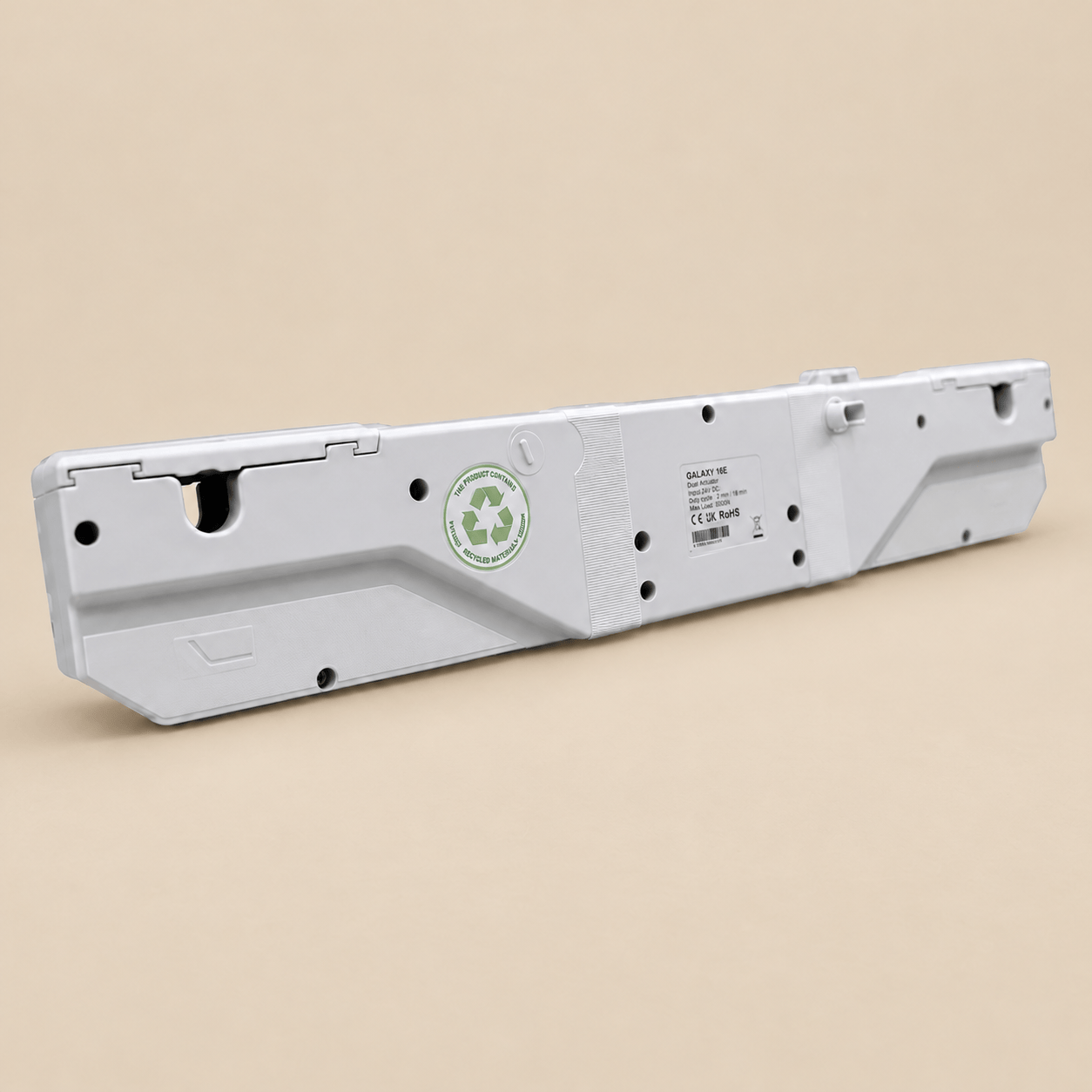 Galaxy 16E bedmotor – dubbele aandrijving – bedrade bediening op zandbeige achtergrond