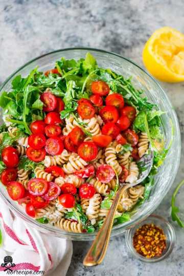 Healthy Arugula and Goat Cheese Pasta Salad