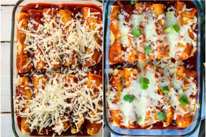 Healthy Veggie Enchiladas with Roasted Red Chili Sauce