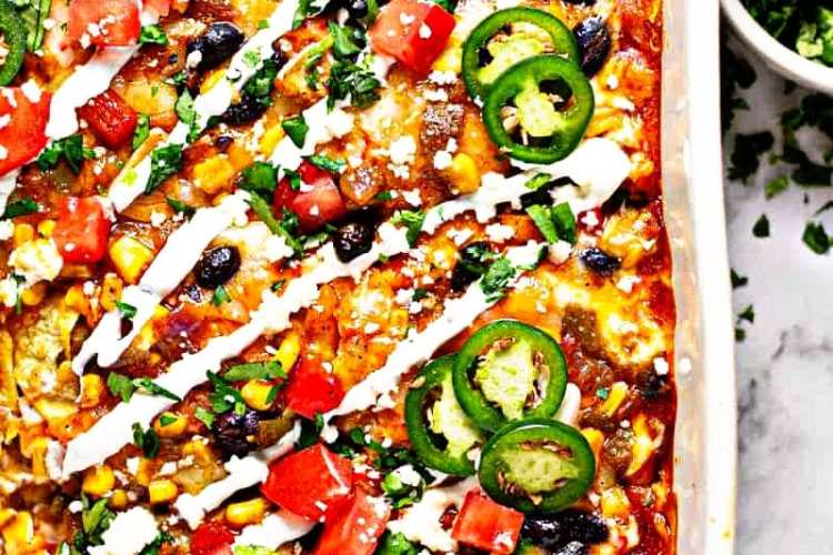 Easy healthy vegetarian Enchilada Casserole