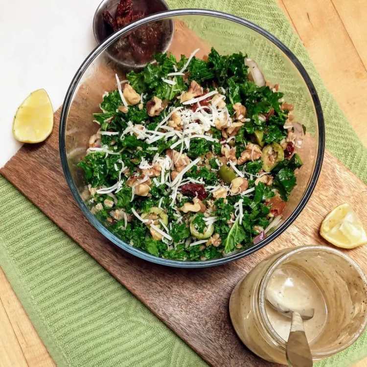 Easy Creamy Tahini Dressing with Greek Kale Salad