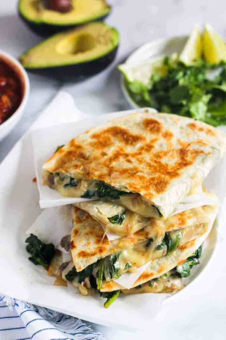 Best Crispy Mushroom Spinach and Avocado Quesadillas