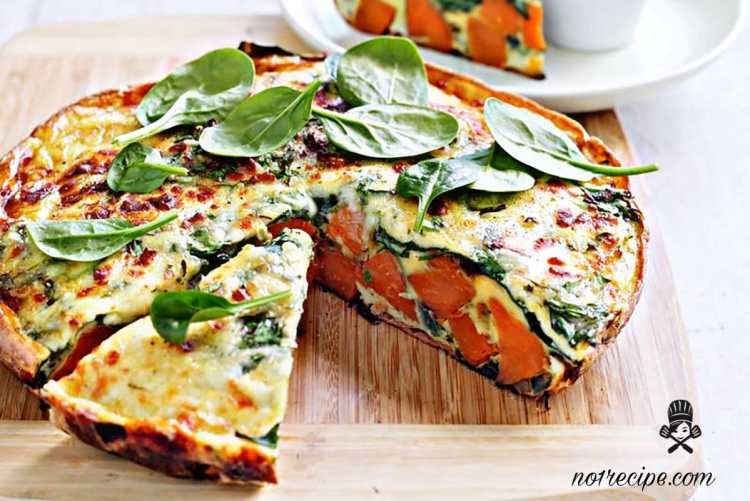 Baby Spinach Frittata and Sweet Potato Hash Crust