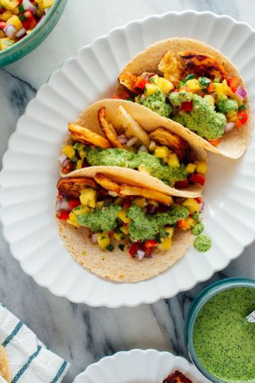 Easy to make Halloumi Tacos and Pineapple Salsa with Aji Verde