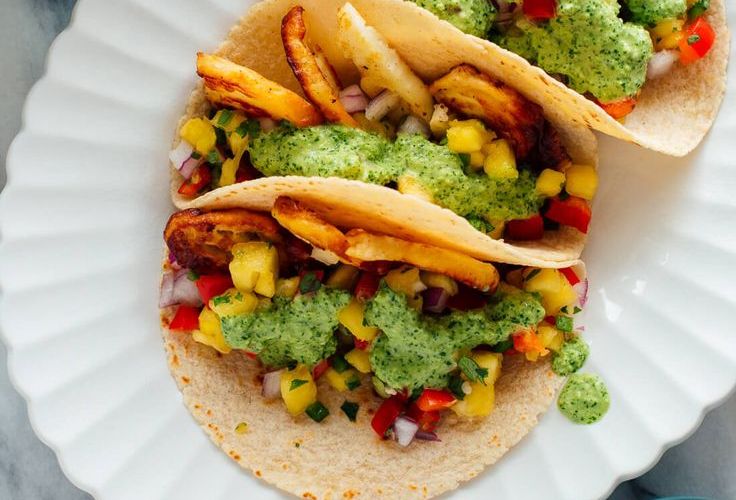 Easy to make Halloumi Tacos and Pineapple Salsa with Aji Verde