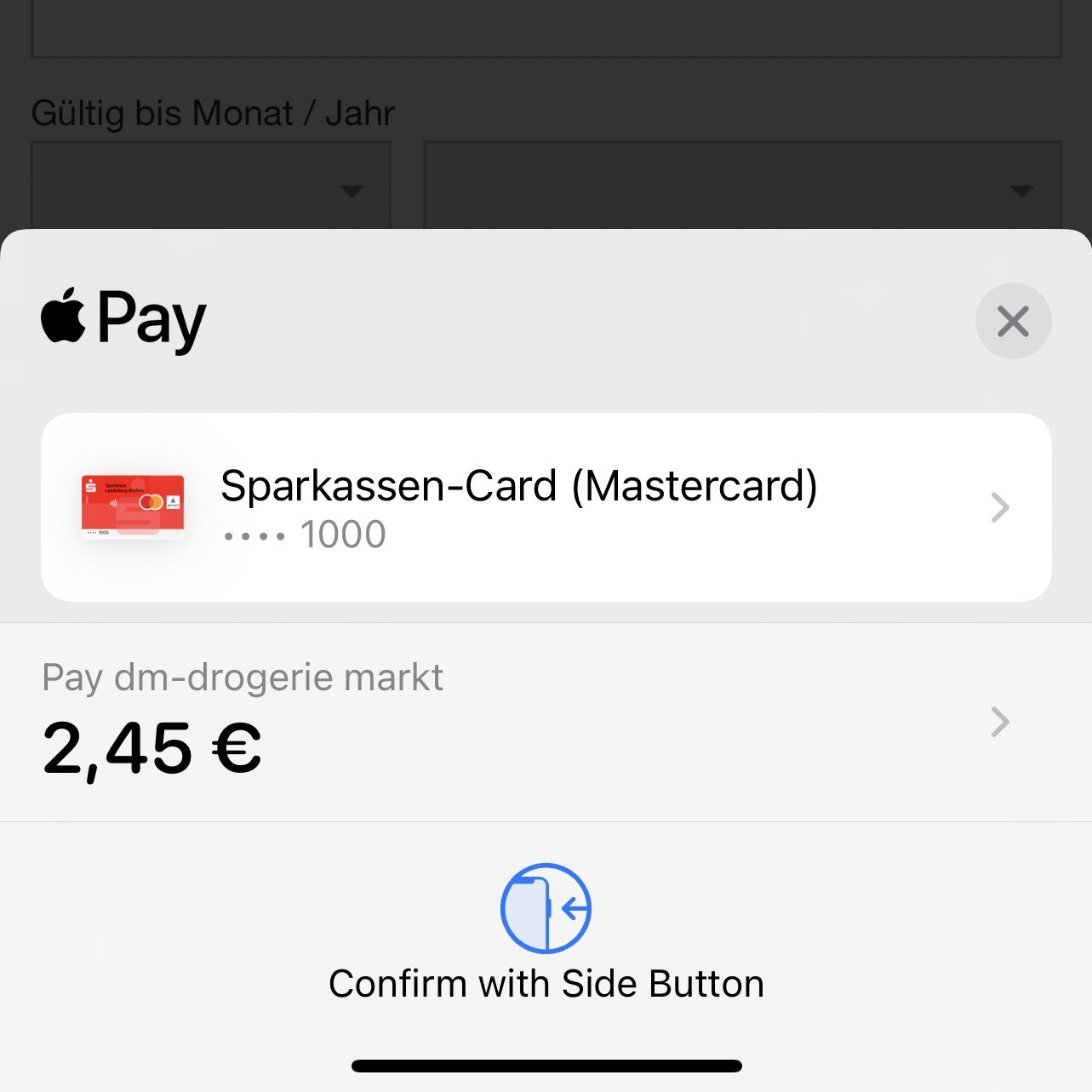 Bestätigte Auswahl (hier Mastercard)
