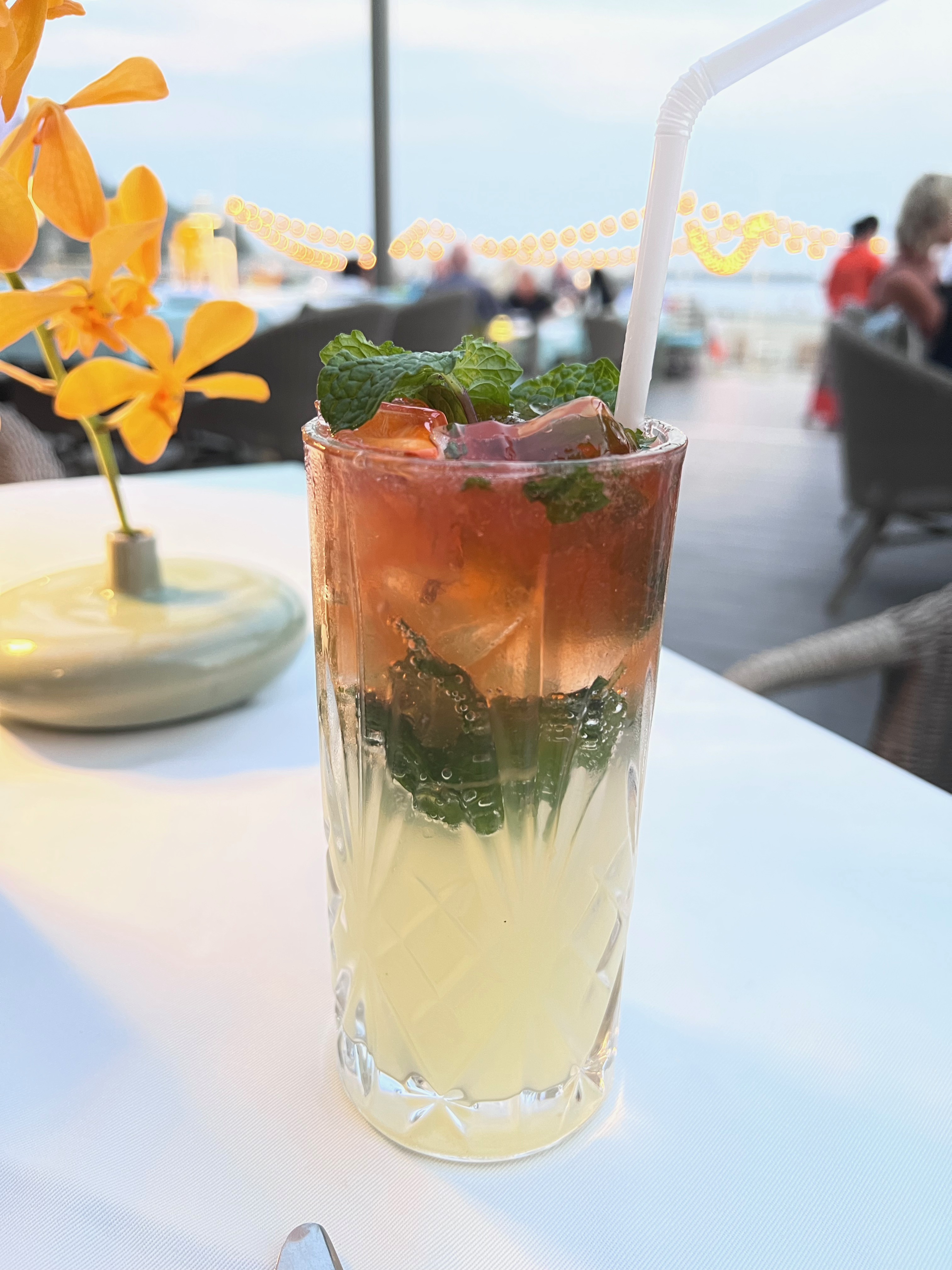 a cocktail in a tall glass