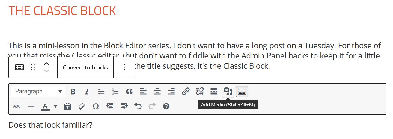 The Image, Galleries and Media options are in here.