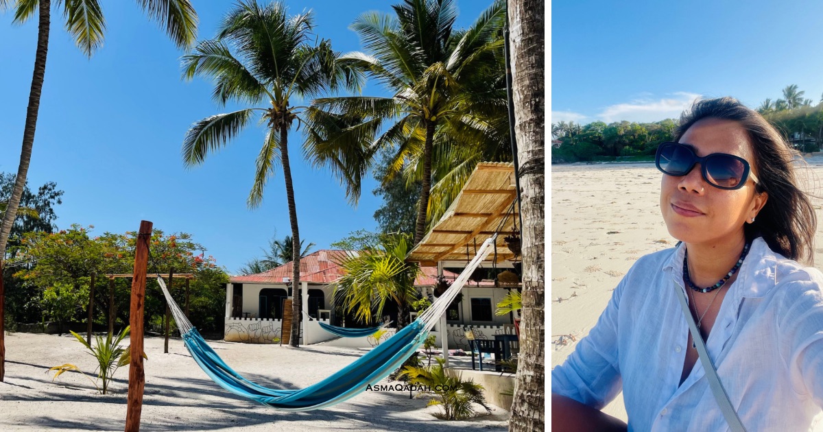 أسما قدح رحالة رقمية في شاطئ دياني، كينيا