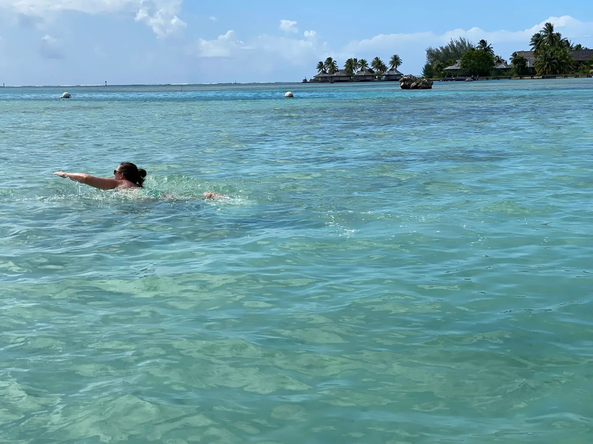 My first swim at Hotel Fenua Mata’i’oa, Moorea