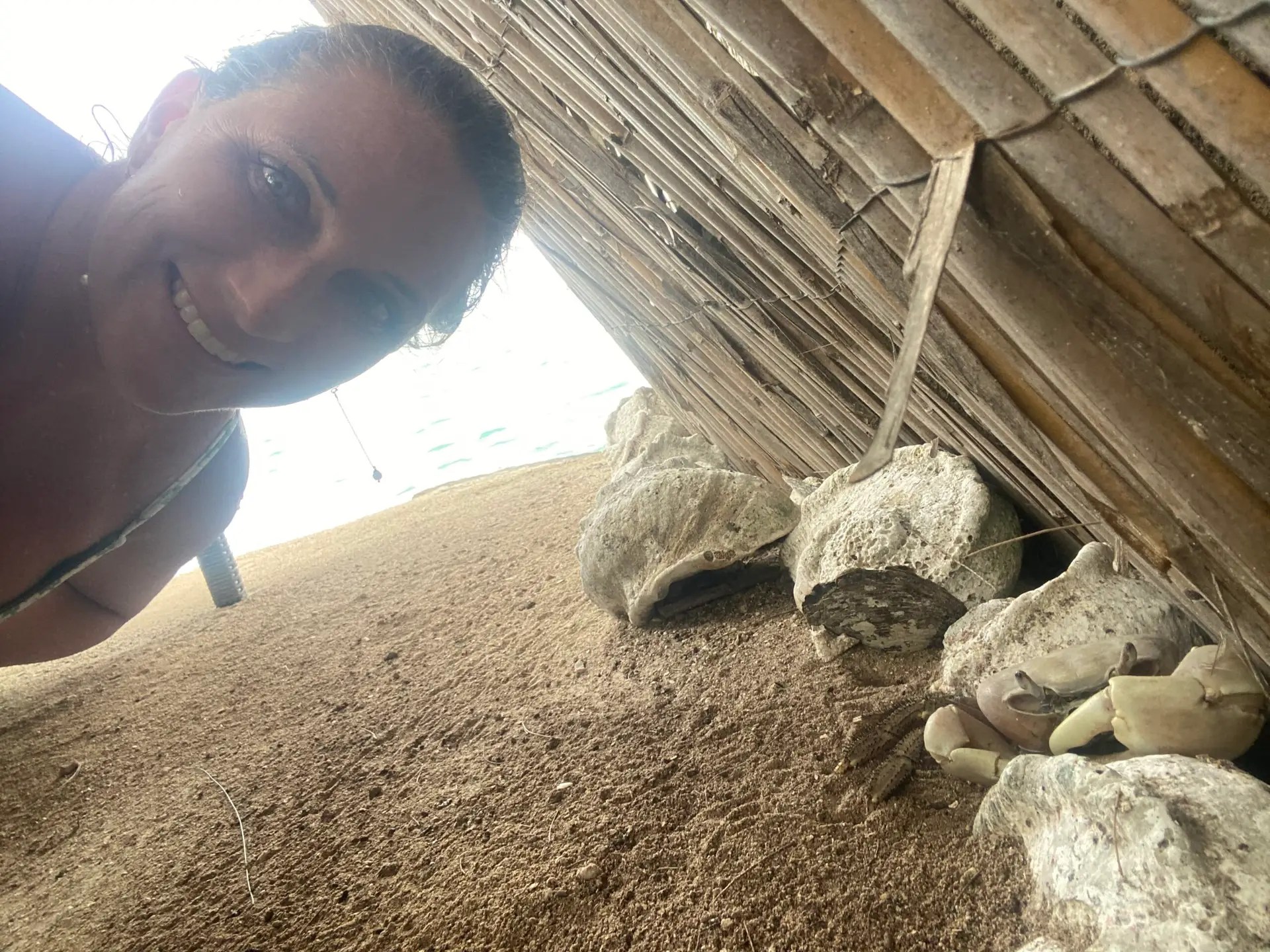 Crab selfie at Hotel Fenua Mata’i’oa, Moorea