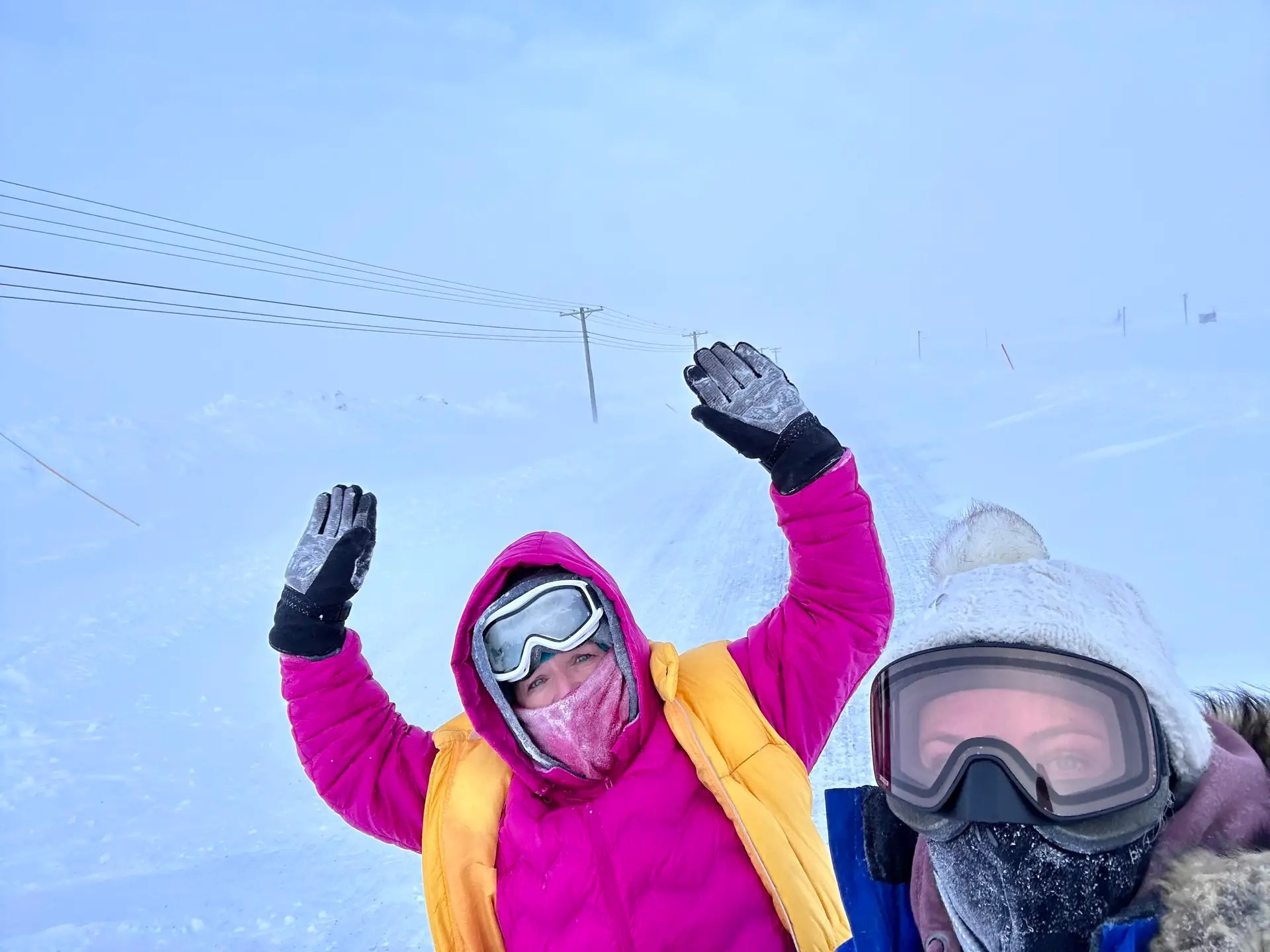 Kathy and I waiting for our dogsledders to come back for us