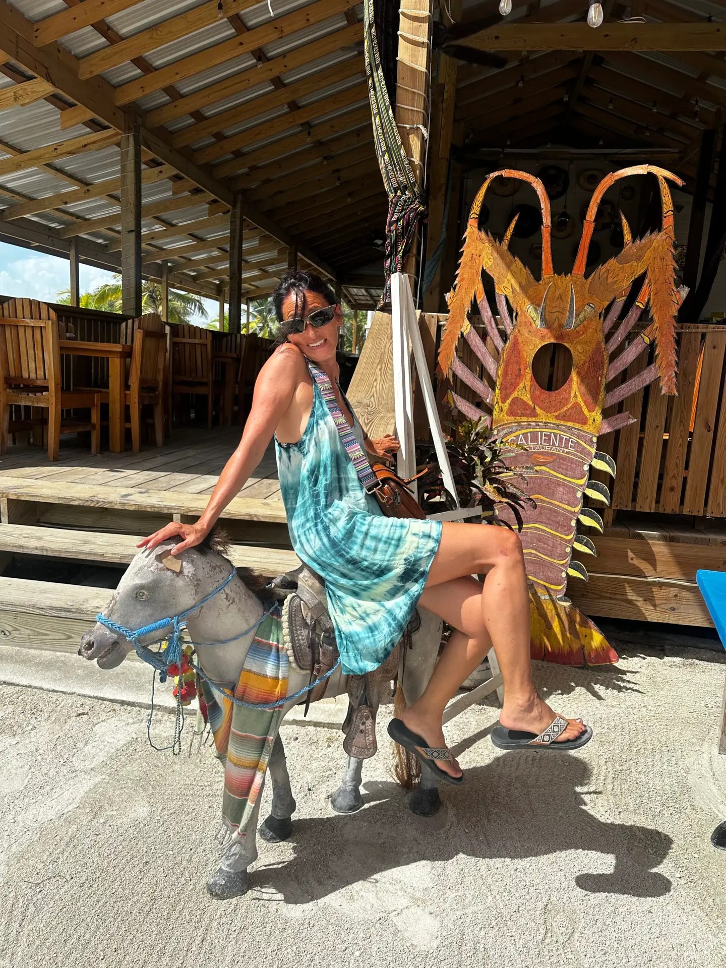 Terri riding the pony at Caliente