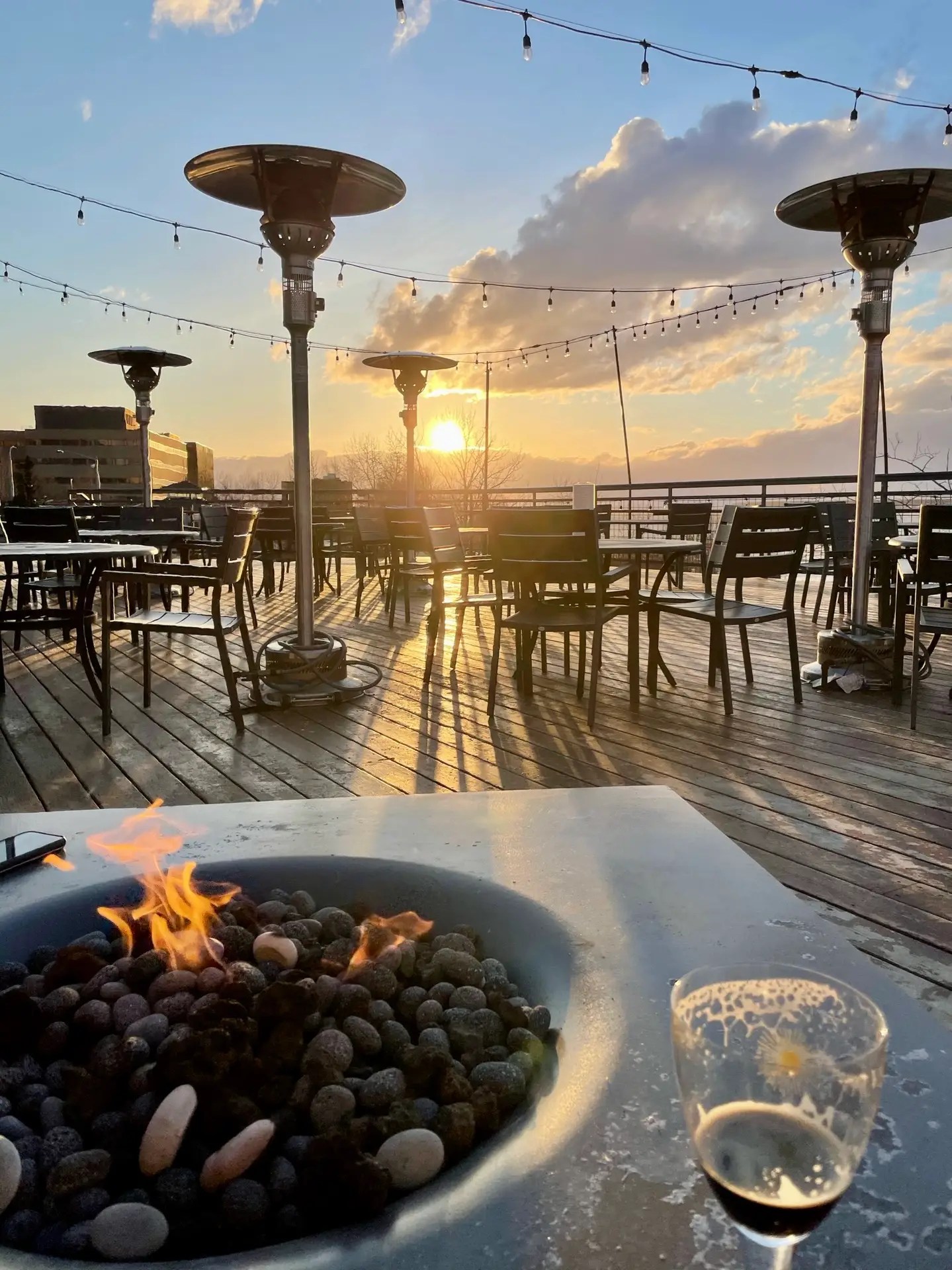 The roof of 49th State Brewery at sunset