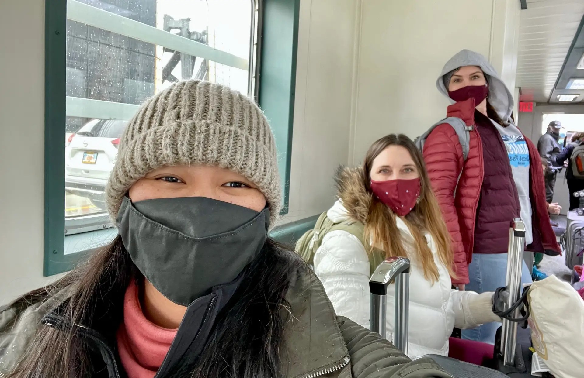 Tiff, me, and Krystal of the ferry from the airport