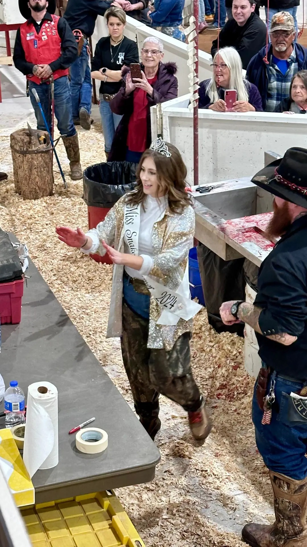 This is Miss Snake Charmer after skinning a snake.