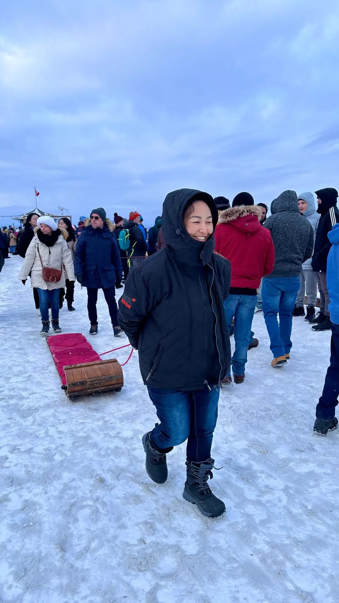 Tiff pulling our toboggan