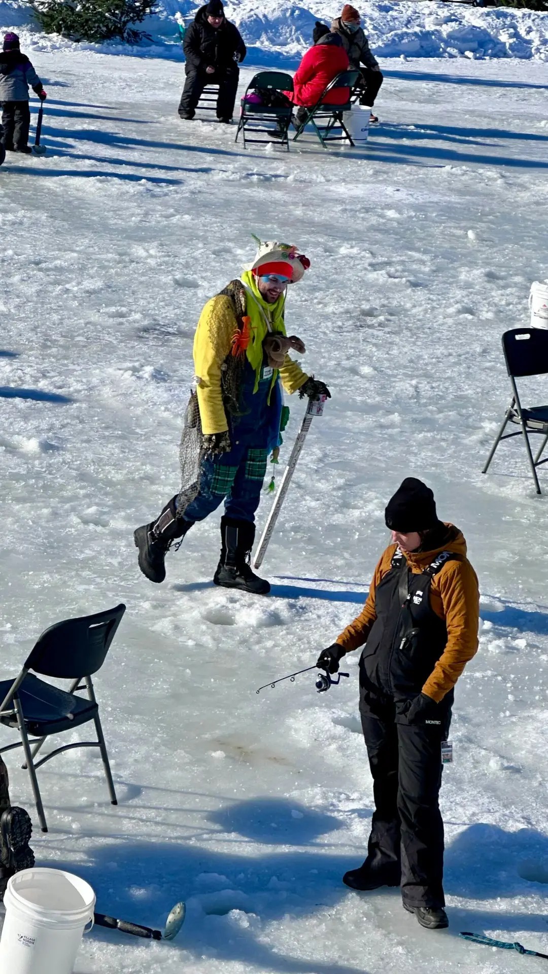 Ice fishing has rodeo clowns?!