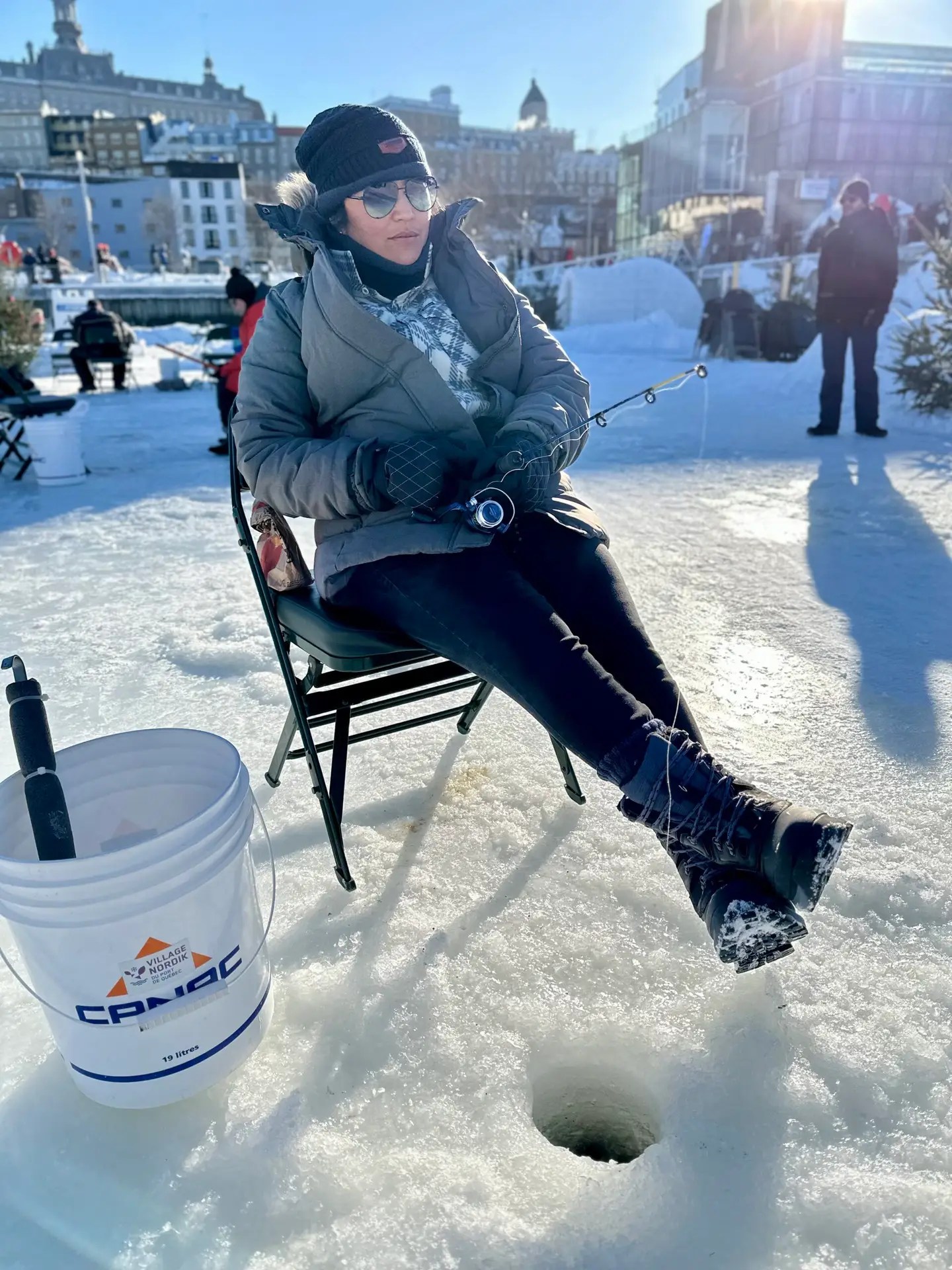 Tiff in her ice fishing zone