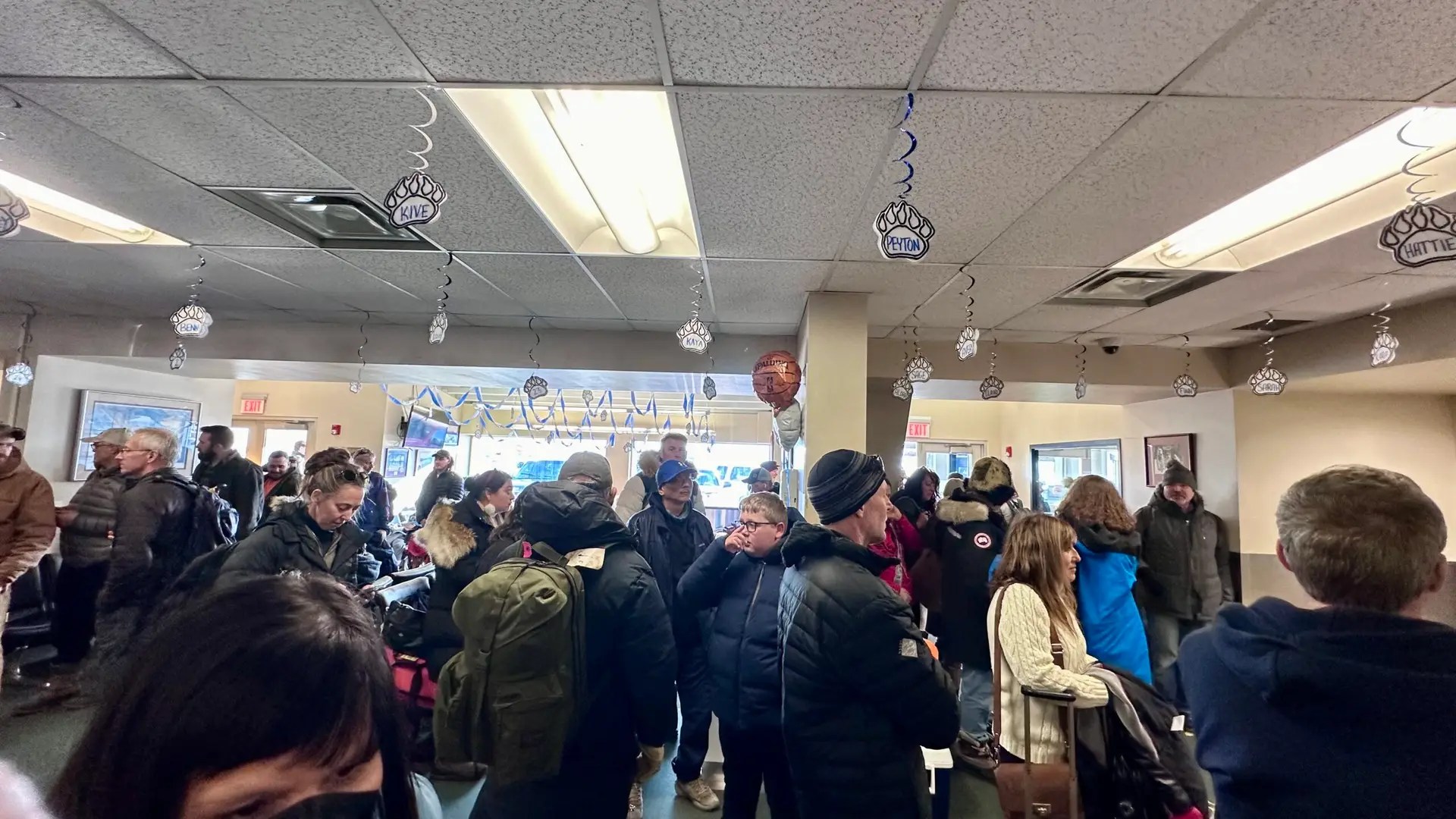 The airport is decorated with dog paws.