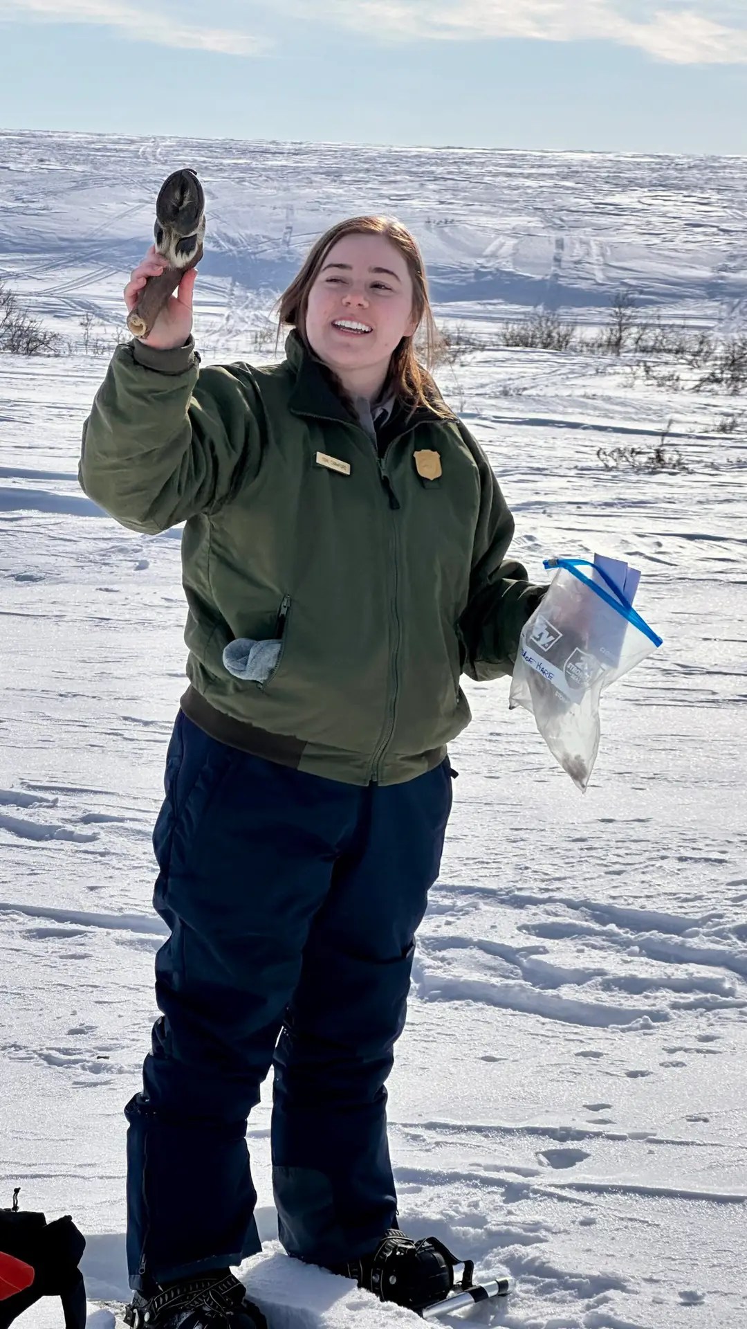 Our snowshoe guide with a caribou hoof