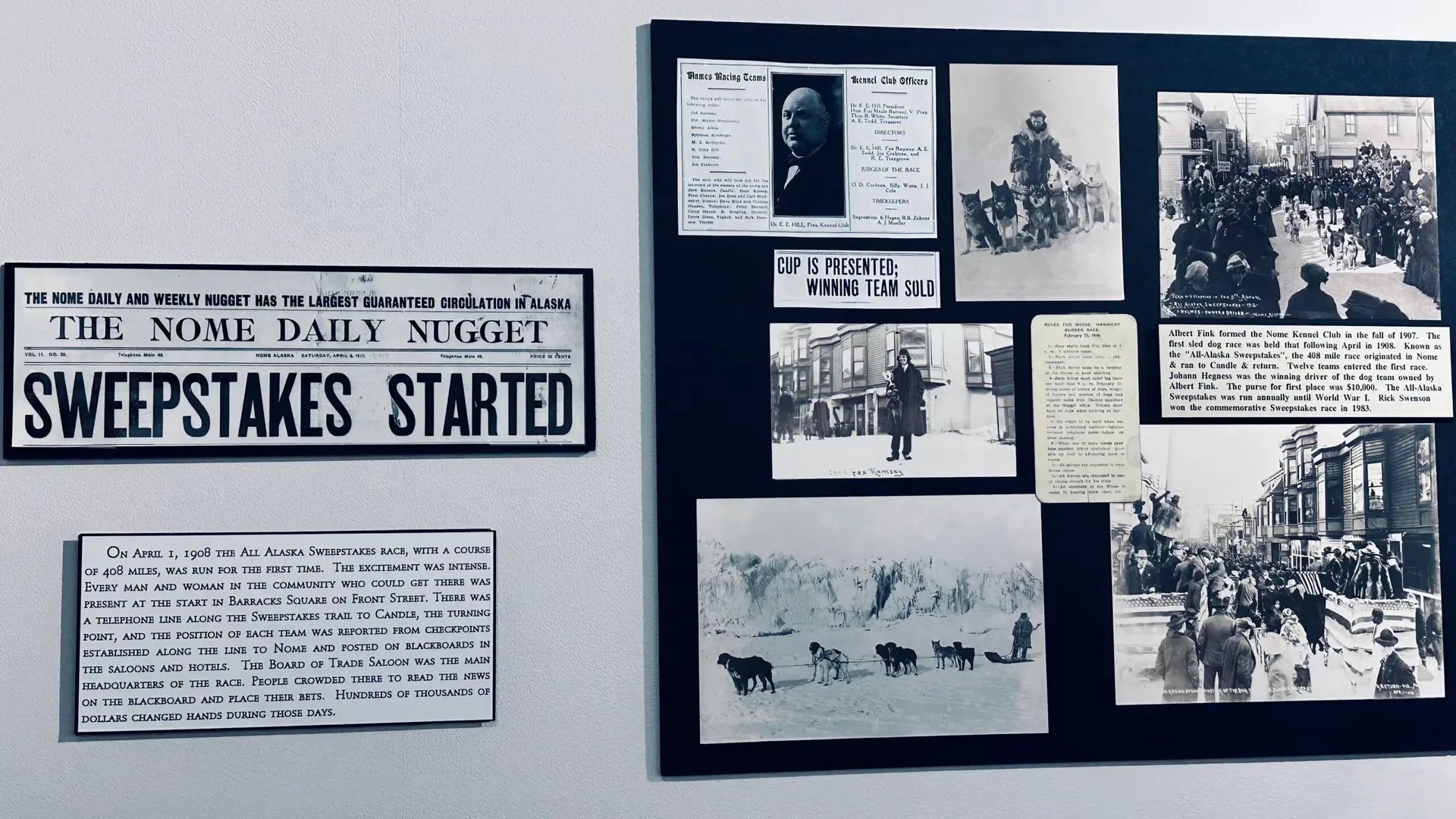 In 1908, the first Nome sled dog race took place - the "All-Alaska Sweepstakes"