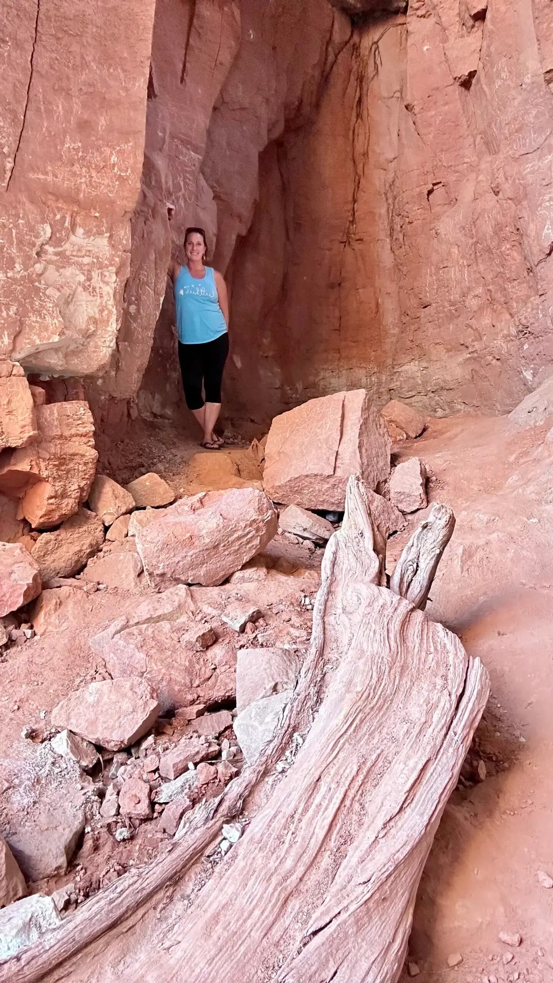In the big cave. I thought my hiking was over, and I had a gnarly blister, so I put my slippers on. Oops.