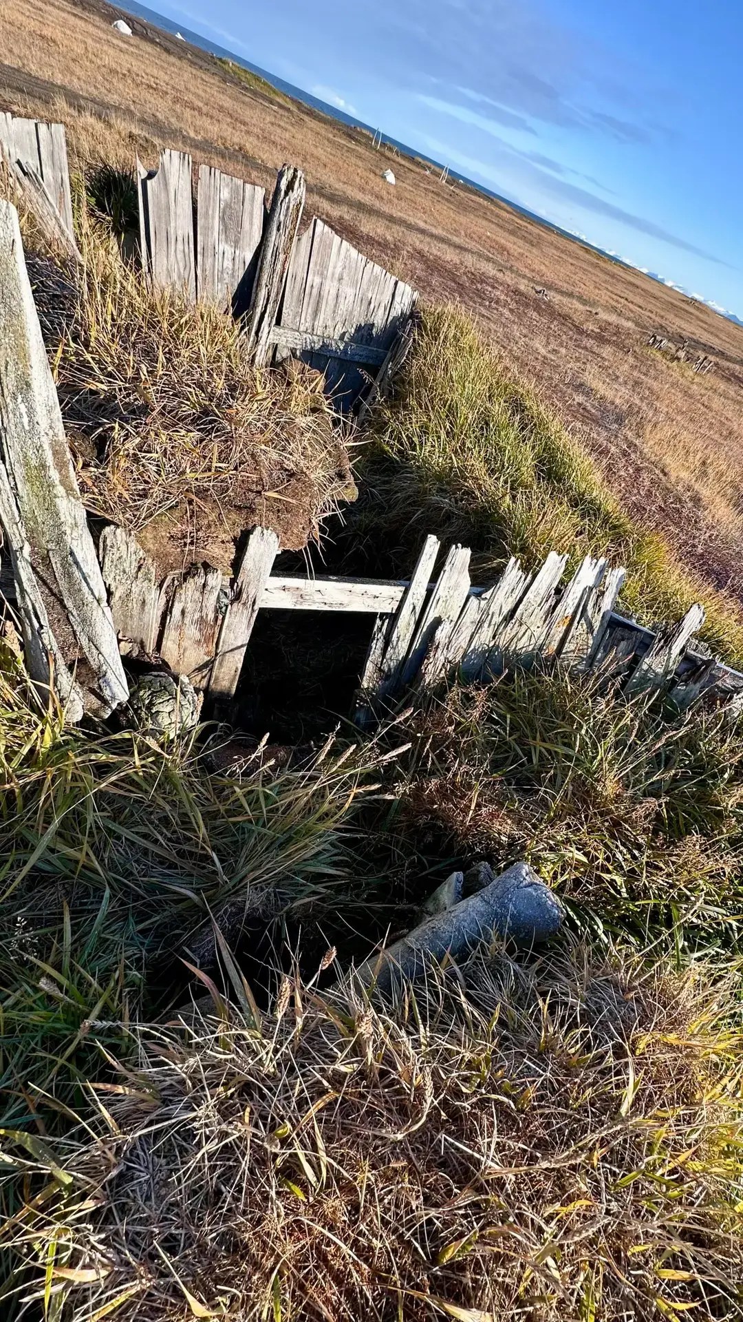 This one hut is actually quite long with 2 or 3 “rooms,” but it’s caving in in the middle.