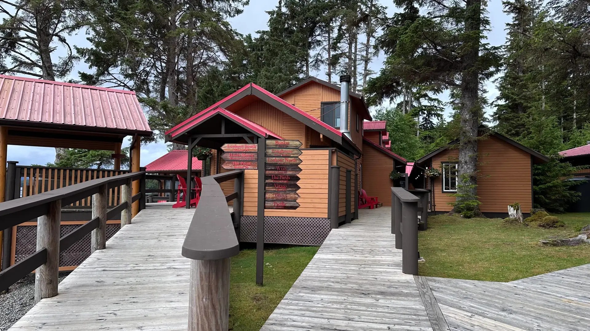 Our room is down this walkway to the left