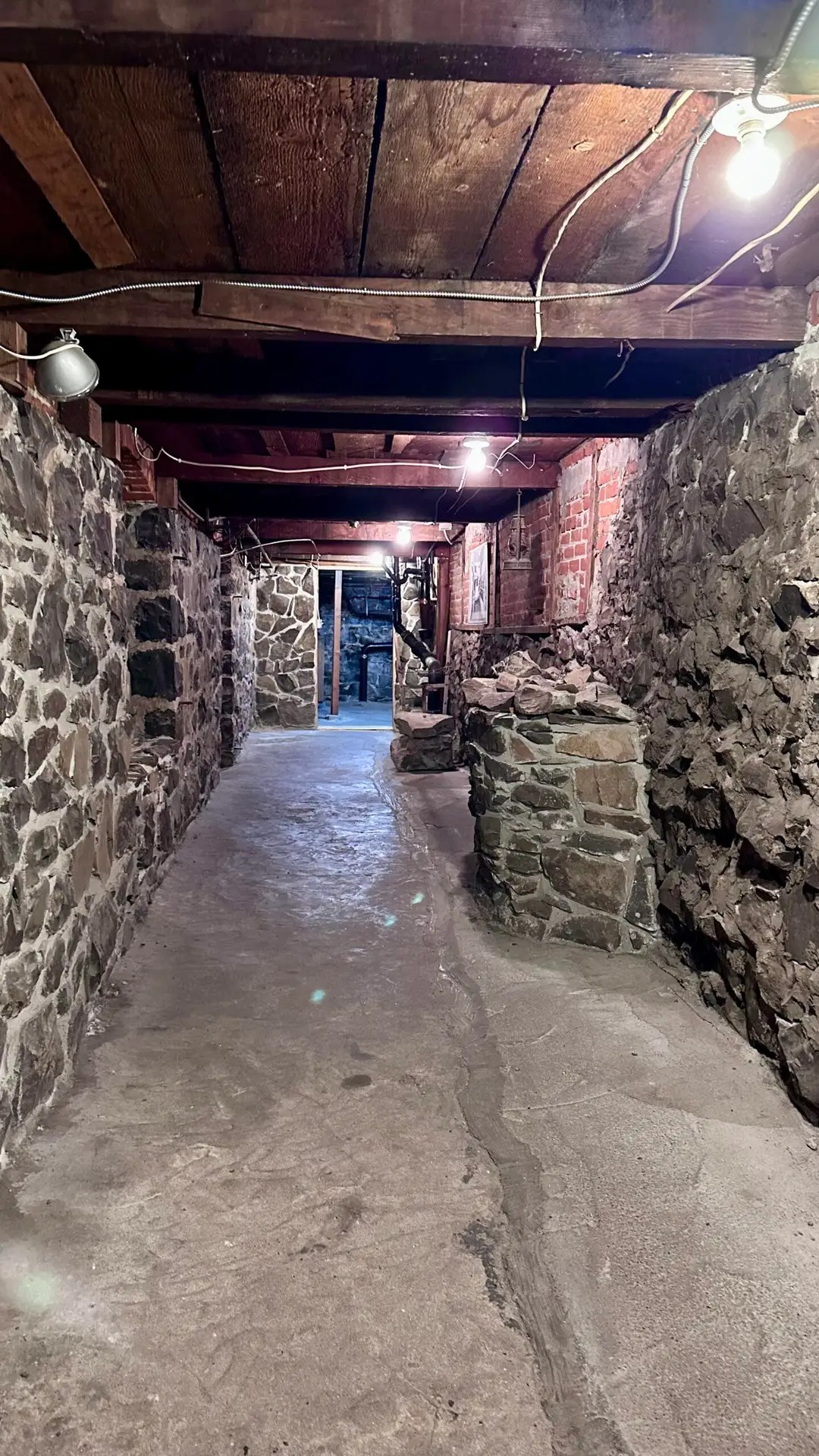 The underground tunnel system under Emigrant St sidewalk.