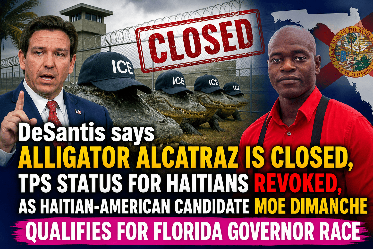 DeSantis says Alligator Alcatraz is closed, TPS Status for Haitians REVOKED, as Haitian-American candidate Moe Dimanche Qualifies for Florida Governor race