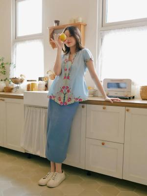 PO Kebaya Katun Garis Biru Emerlad Tennis