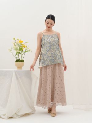 Camisole Bow Full Kembang Bordir Dusty Blue