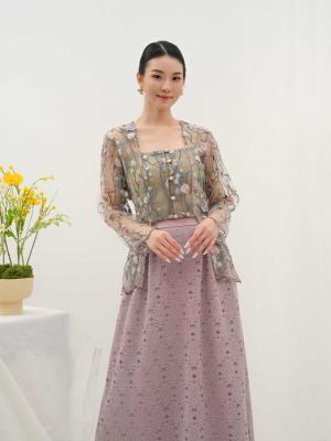 Kebaya Kutu Baru Flower Tulle Mauve
